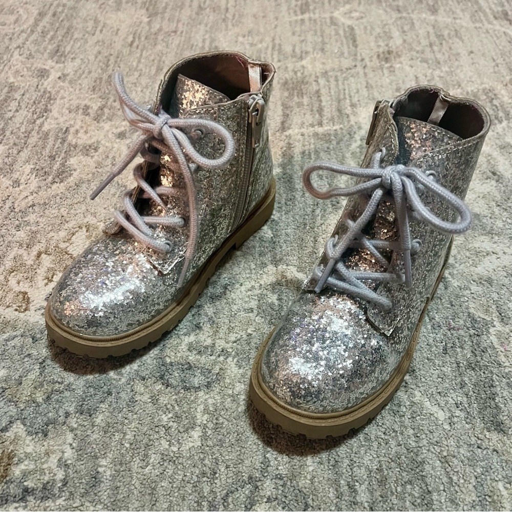 Old Navy Silver Glitter Toddler Girl Boots Sz 10
